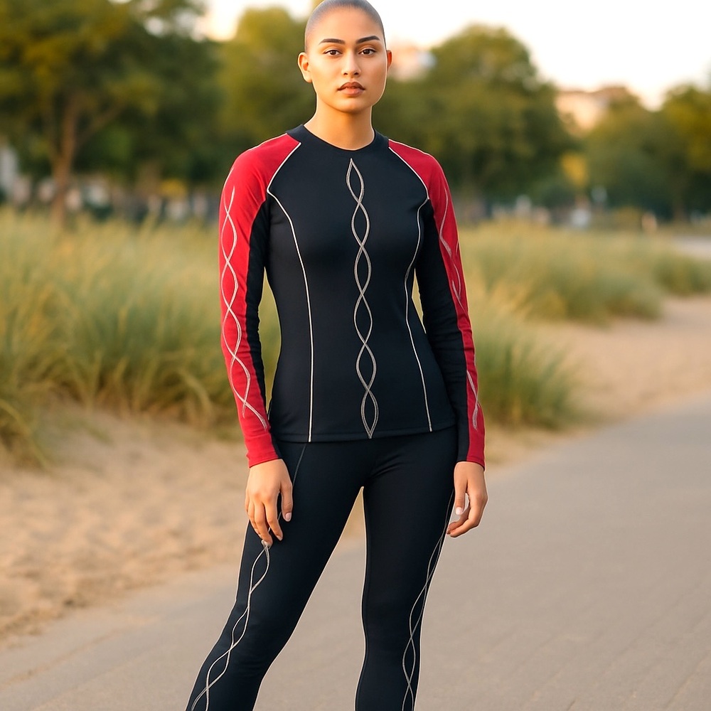Black and Red 2 piece Jumpsuit with Embroidered Detailing